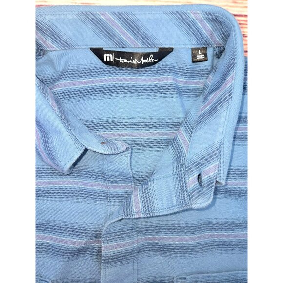 Travis Mathew Mens Button-Up Soft Cloud Shirt Large Blue Striped - Picture 5 of 7